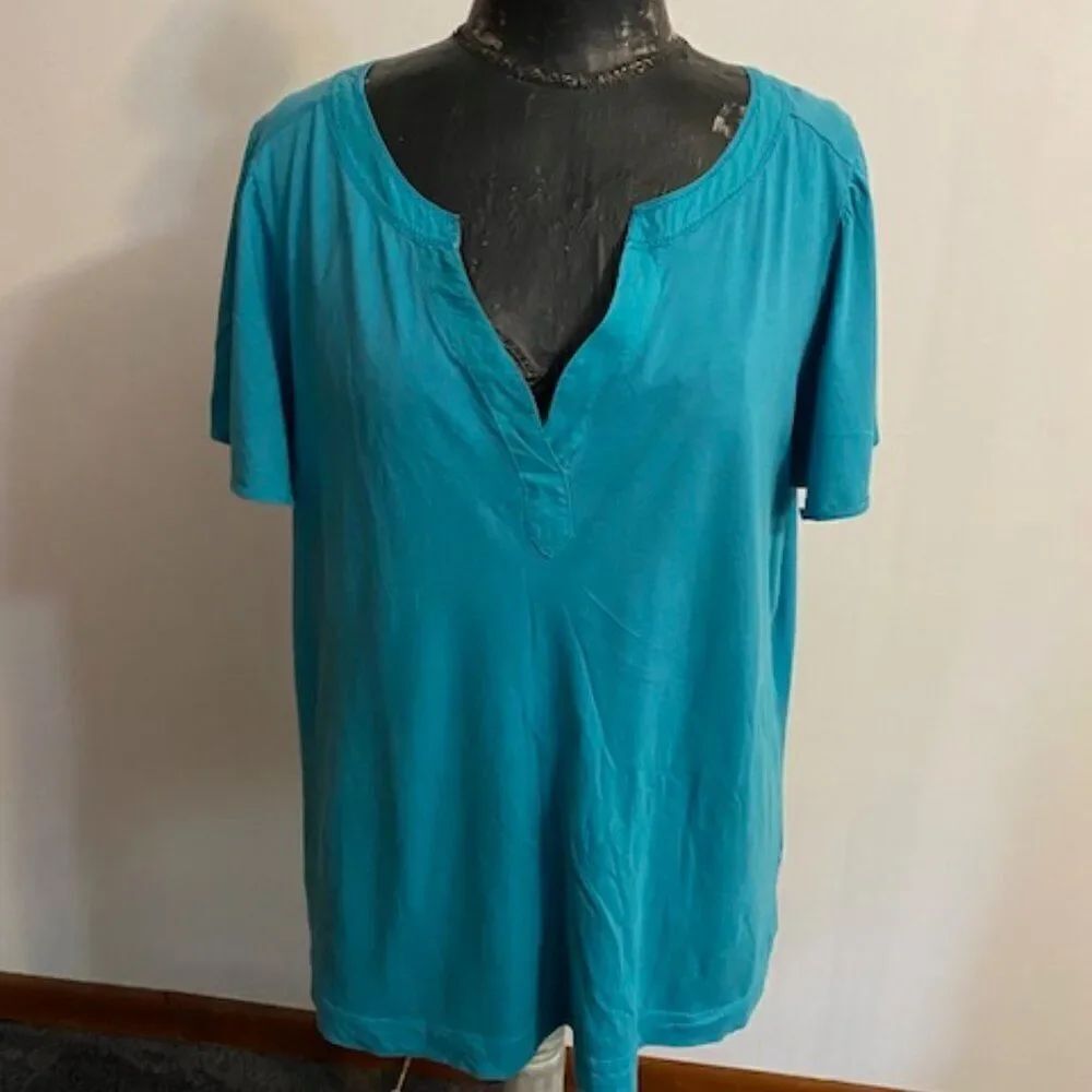 Tommy Hilfiger Aqua Split-Neck cap sleeves top, size 1X